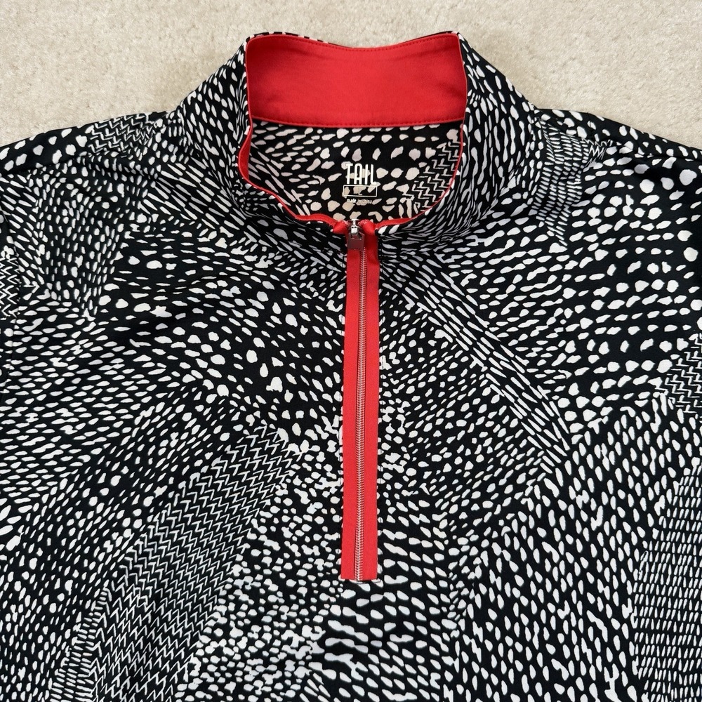 Tail Golf 1/4 Zip Shirt Women's L Black Red Geometric Novelty Print Preppy Top - Picture 7 of 11